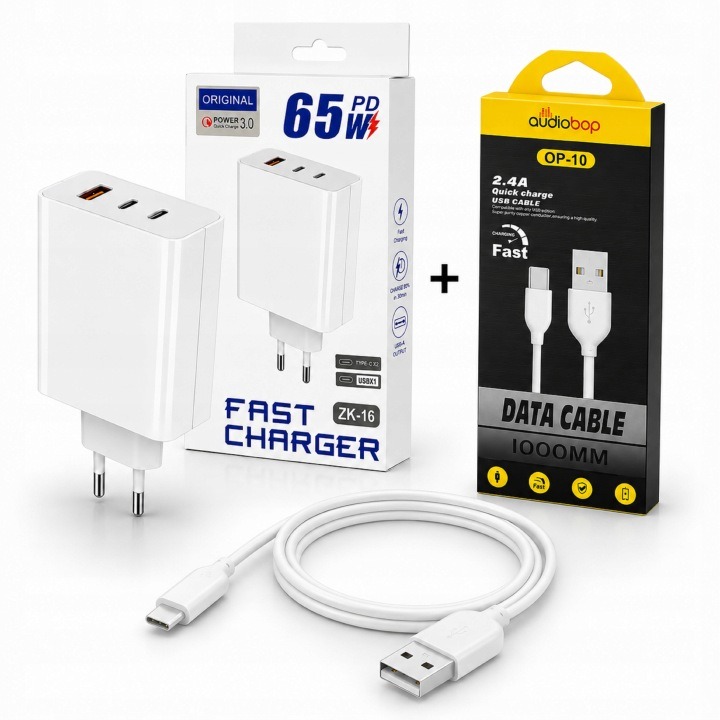 Pd Fast Phone Charger Power Deliwery 65W Gan 3 Fast Cable 1m